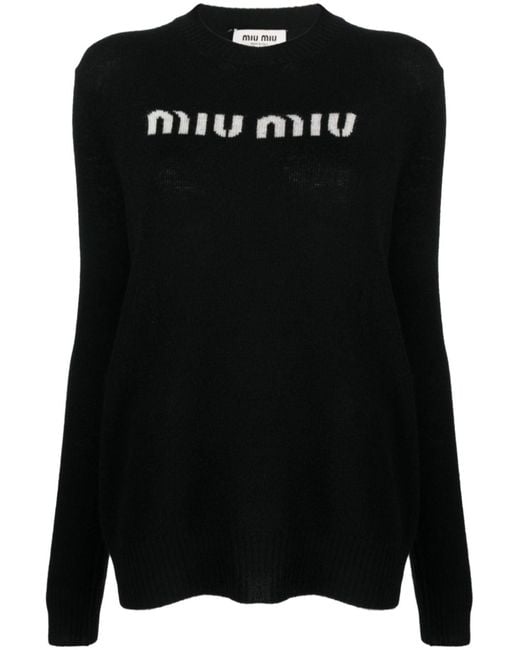 Miu Miu Black Intarsia Knit Logo Jumper