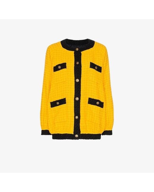 Gucci Yellow Oversize Tweed Bomber Jacket