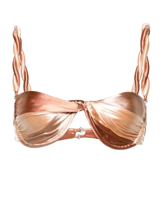Isa Boulder Brown Gold Twist-detailed Reversible Bikini Top