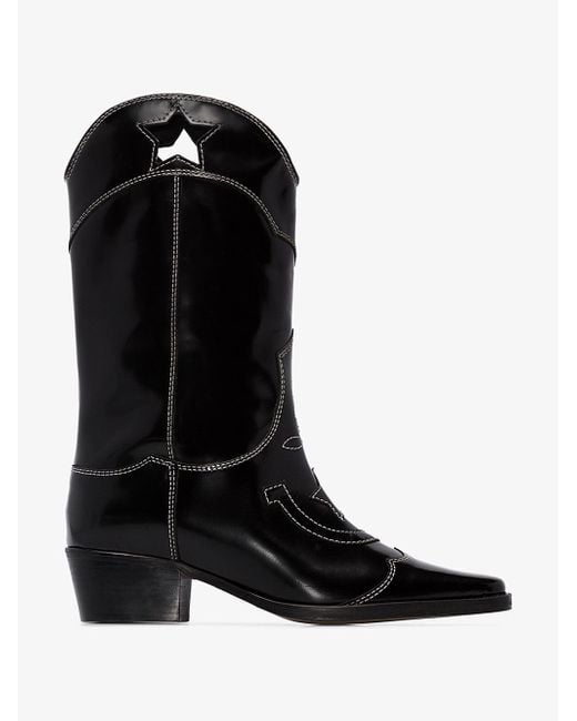 Ganni Black Marlyn 50 Cutout Star Leather Cowboy Boots | Lyst