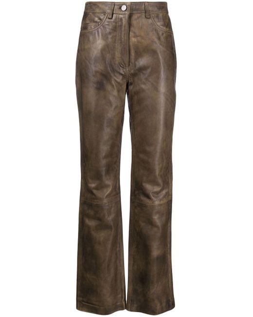 Remain Brown Smooth Leather Straight-Leg Trousers