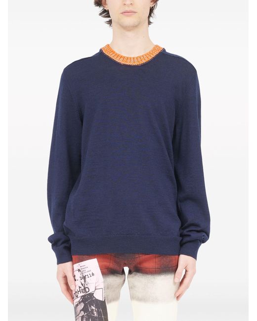 Maison Margiela Blue Contrast-neck Wool Sweater - Men's - Wool for men