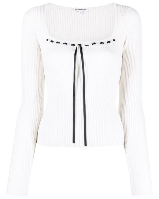 Reformation White Neutral Kameron Lace-up Cashmere Sweater