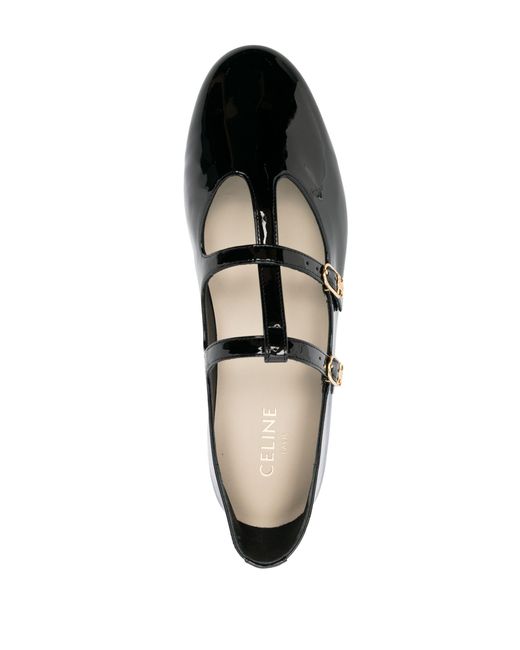 Céline Black Buckled Patent-leather Ballerina Shoes
