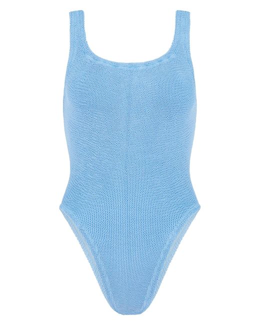 Hunza G Blue Square-neck Crinkled Swimsuit - Women's - Nylon/lycra