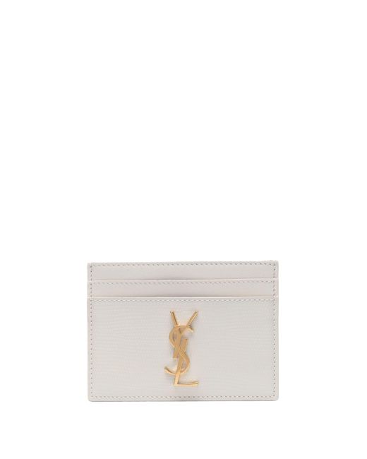 Saint Laurent White Cassandre Leather Card Holder - Women's - Calf Leather