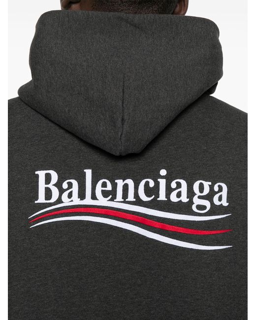 Balenciaga Black Logo-Embroidered Cotton Hoodie for men