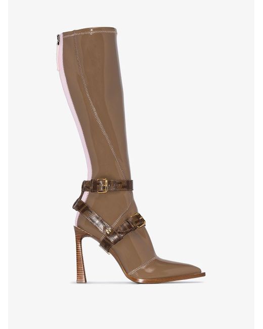 Fendi Brown Patent 105mm Knee-high Boots