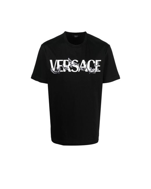 Versace Black Baroque Silhouette Logo Print Cotton T-shirt for Men | Lyst