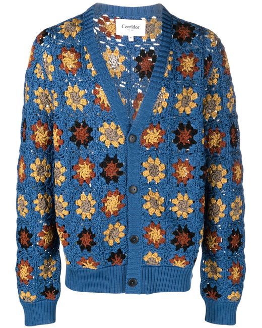Corridor NYC Crochet V-neck Cardigan in Blue for Men | Lyst