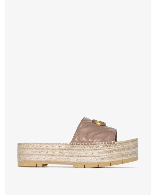 Gucci Pink Pilar Quilted Flatform Leather Espadrilles