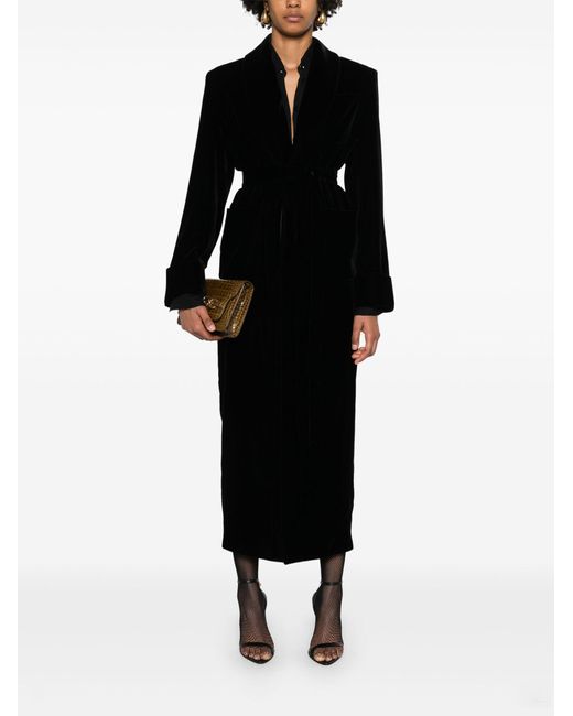 Saint Laurent Black Belted Shawl Lapels Coat - Women's - Silk/polyester/viscose/cupro