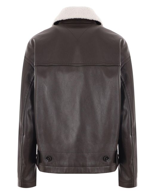 Bottega Veneta Gray Contrast-collar Leather Jacket - Women's - Calf Leather