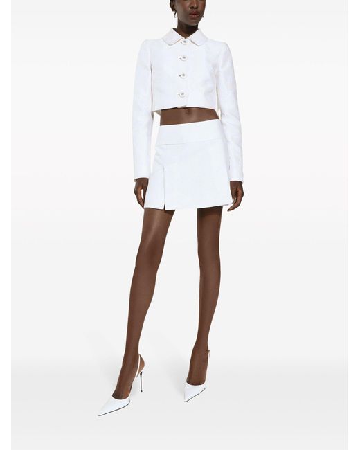 Dolce & Gabbana White Monogram Jacquard Cropped Jacket