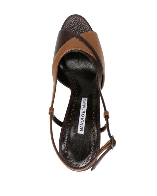 Manolo Blahnik Brown Flora 90mm Leather Sandals