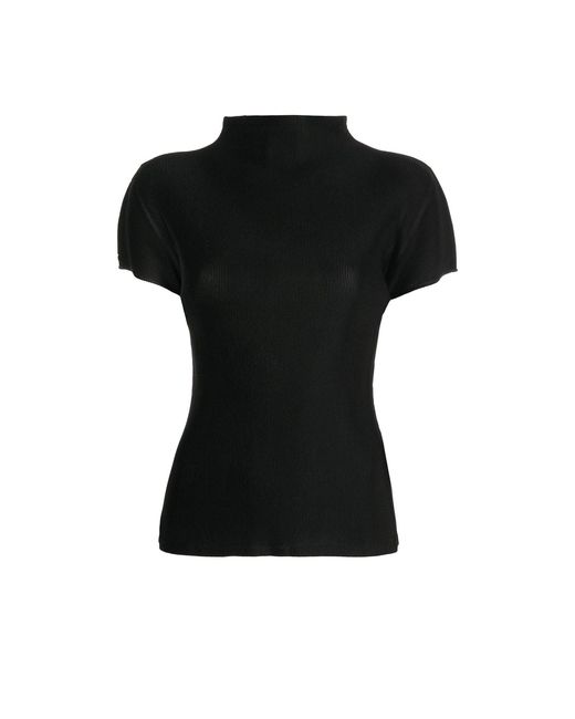 Pleats Please Issey Miyake Black High-neck Plissé Top - Women's - Polyester