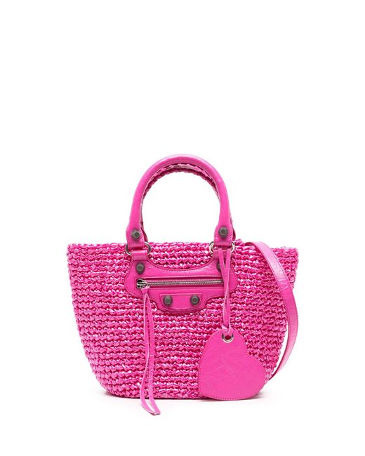 Balenciaga Pink Le Cagole Panier Raffia Tote Bag