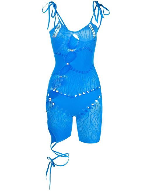 Poster Girl Cleo Perforated Playsuit in Blue Lyst