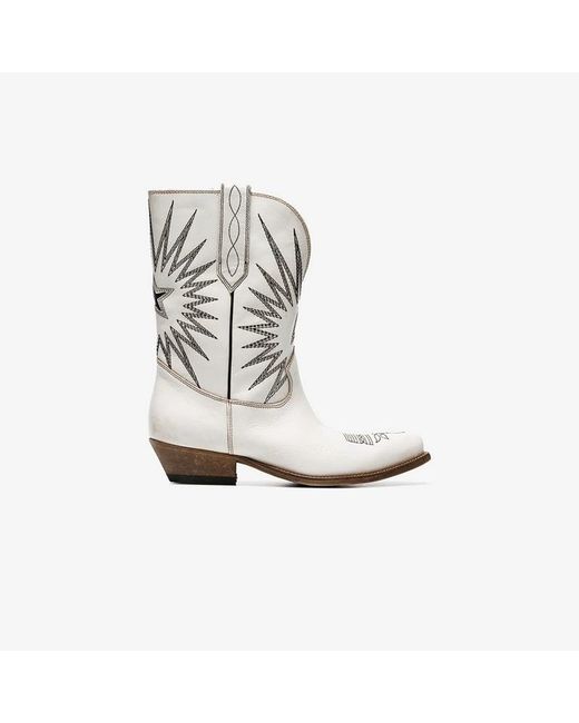 Golden Goose Deluxe Brand White Wish Star Leather Western Boots