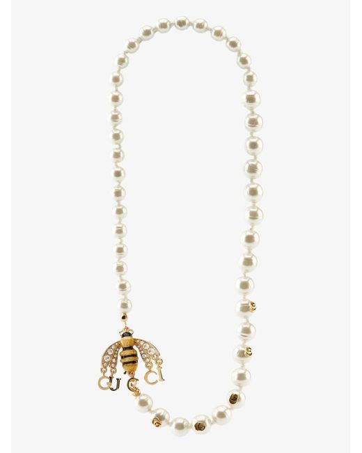 Gucci White Bee-embellished Pearl Necklace for men