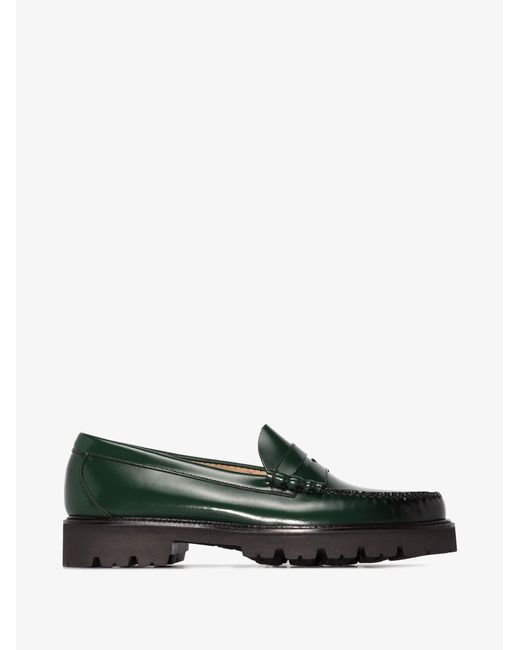 G.H.BASS Green Exclusive Weejuns Super Lug Leather Loafers for men