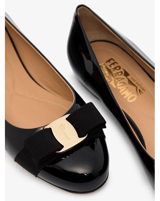 Ferragamo Black Varina Patent Leather Ballet Flats