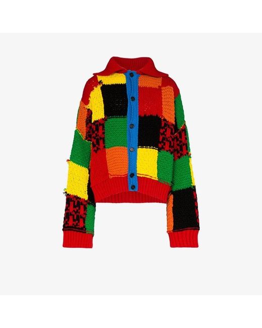 J.W. Anderson Red Colourblock Patchwork Cardigan for men