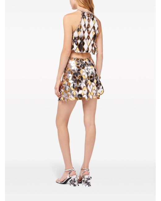 Rabanne Metallic Silver Sparkles Rhombic Paillettes Mini Skirt - Women's - Polyester/brass