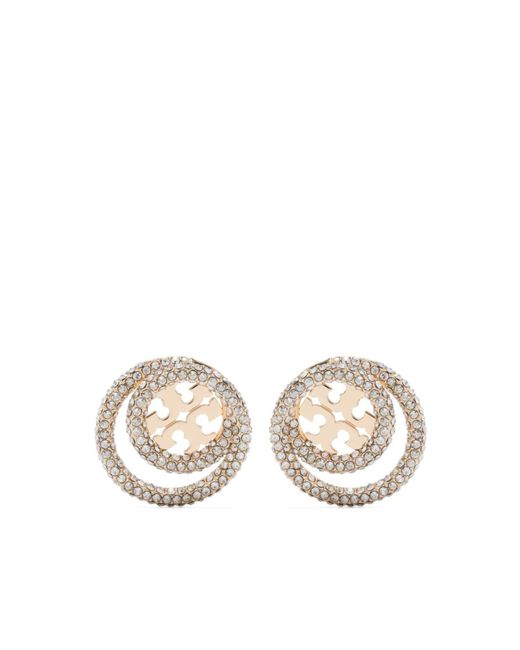 Tory Burch Natural Double T Crystal-embellished Earrings