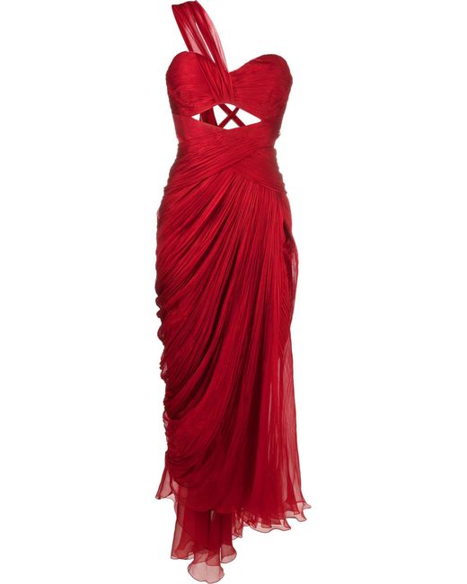 Maria Lucia Hohan Red Amelia Cut-out Detail One-shoulder Gown