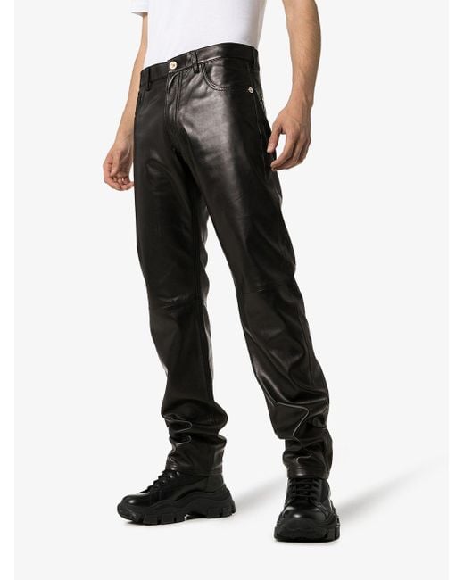 Versace Straight Leg Leather Trousers in Black for Men | Lyst