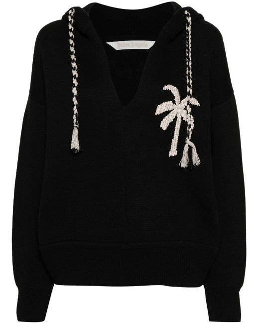 Palm Angels Black Palm-embroidered Hoodie