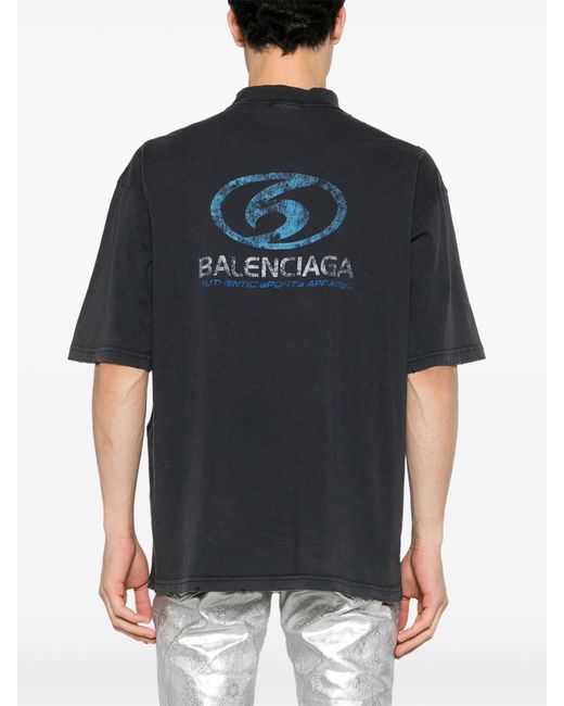 Balenciaga Blue Surfer Logo-Print Cotton T-Shirt
