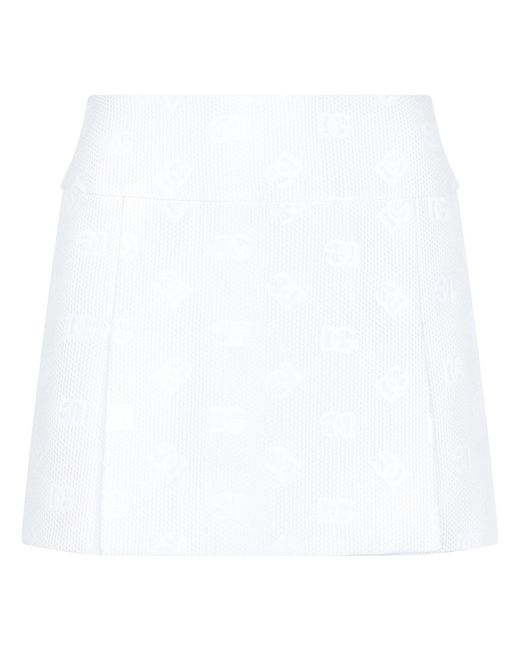 Dolce & Gabbana White Logo Jacquard Mini Skirt