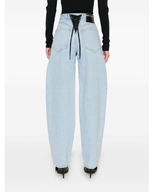 Mugler Blue Lace-up Wide Leg Jeans