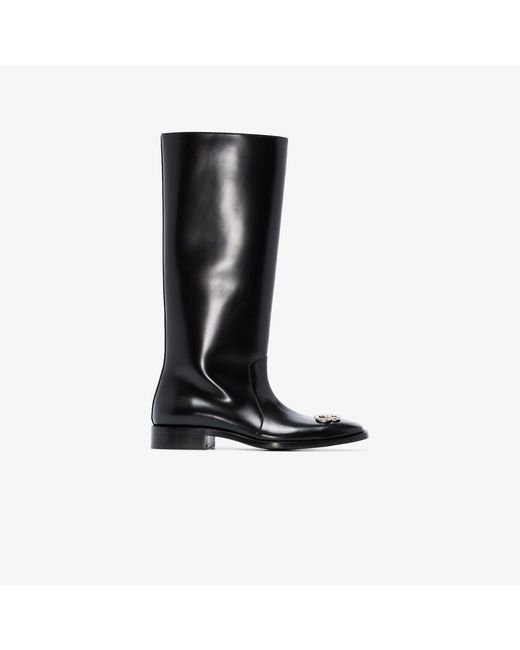 Balenciaga Black Rim Bb Leather Rain Boots for men