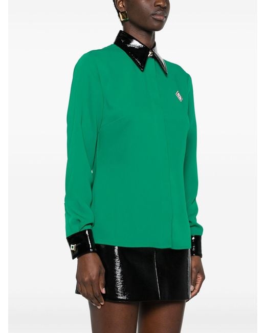 Casablancabrand Green Contrast-collar Crepe Shirt - Women's - Polyester