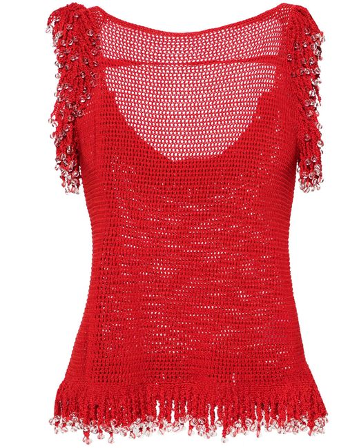 Paris Georgia Red Fringed Open-knit Top