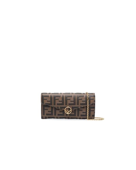 Fendi Brown Continental Ff Leather Chain Wallet | Lyst