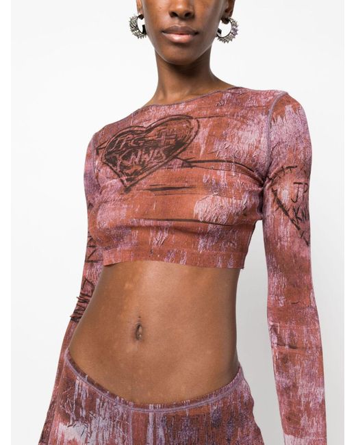 Jean Paul Gaultier Pink X Knwls Graphic-print Cropped Top