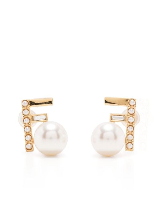Fendi tone First Pearl And Crystal Earrings in Natural Lyst