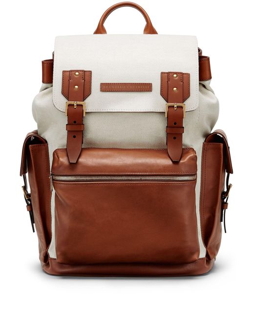 Brunello Cucinelli Brown Neutral Logo-patch Backpack - Men's - Linen/flax/cotton/leather for men