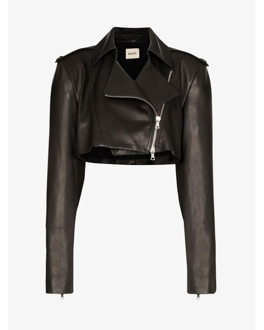 Khaite Black Eduarda Cropped Leather Jacket