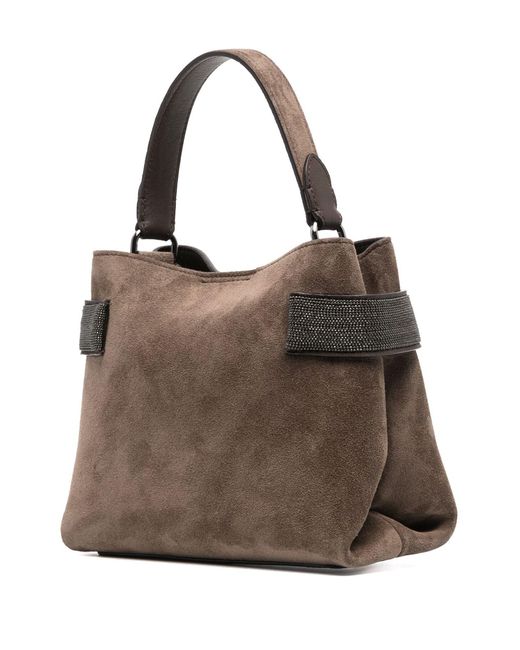 Brunello Cucinelli Brown Monili-embellished Suede Shoulder Bag - Women's - Metal/calf Suede/calf Leather