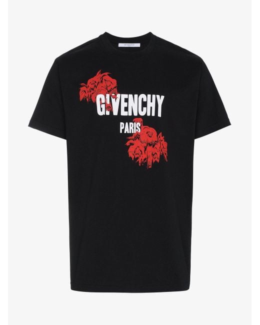 Givenchy Black Rose-print T-shirt for men