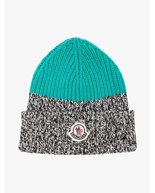 Moncler Logo Cotton Beanie Hat in Blue 