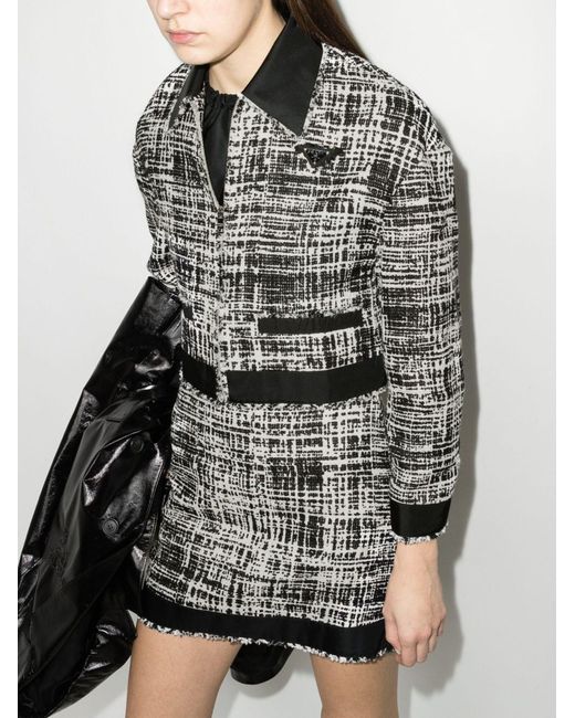 Prada Black Cropped Zip-up Tweed Jacket - Women's - Cotton/linen/flax/recycled Polyamide