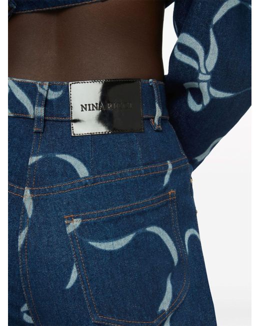Nina Ricci Blue Bow-print Flared Jeans