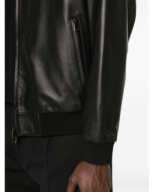 Brioni Black Perforated Leather Jacket for men