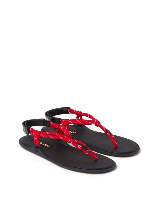 Miu Miu Red Riviere Leather-trimmed Thong Sandals